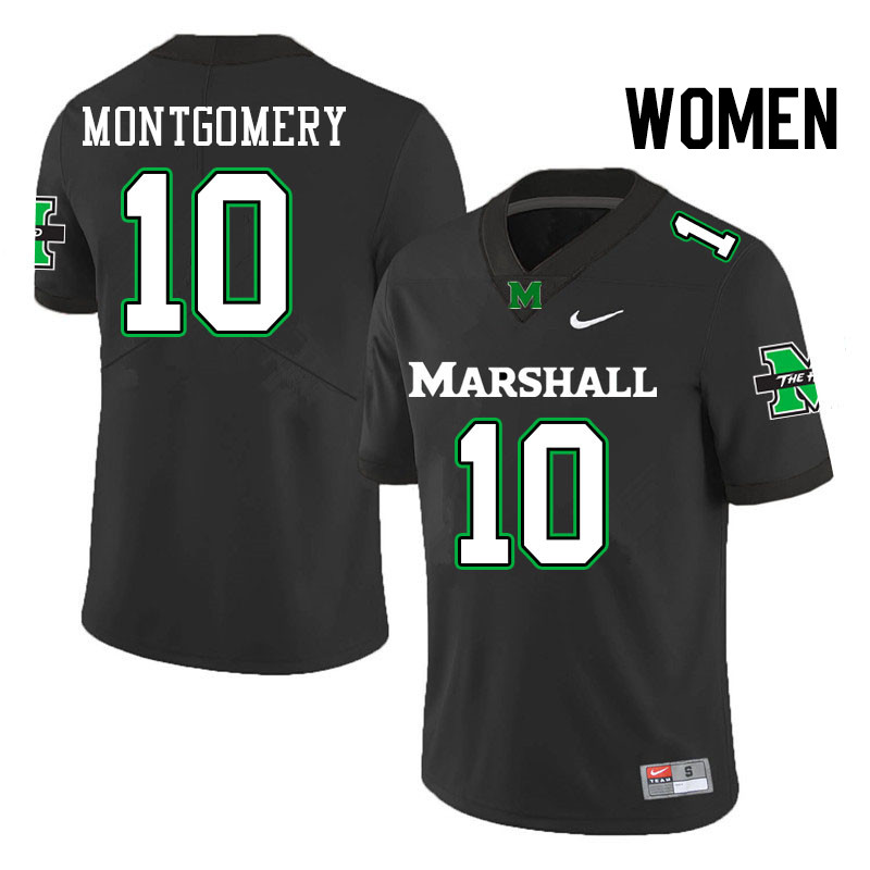 Women #10 Chuck Montgomery Marshall Thundering Herd College Football Jerseys Stitched Sale-Black - Click Image to Close